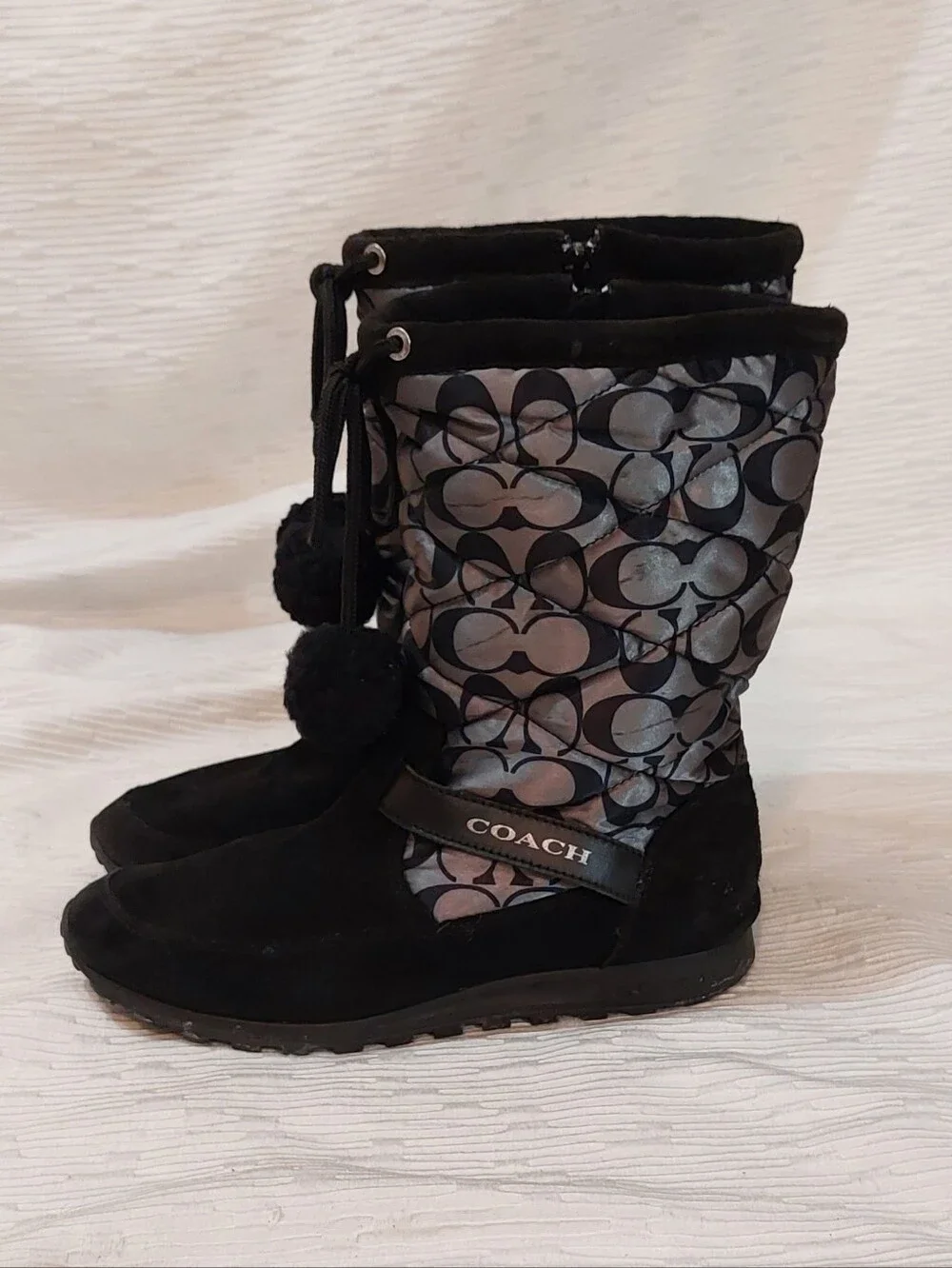 Coach Black Signature Pom-Pom Winter Boots Size 8.5